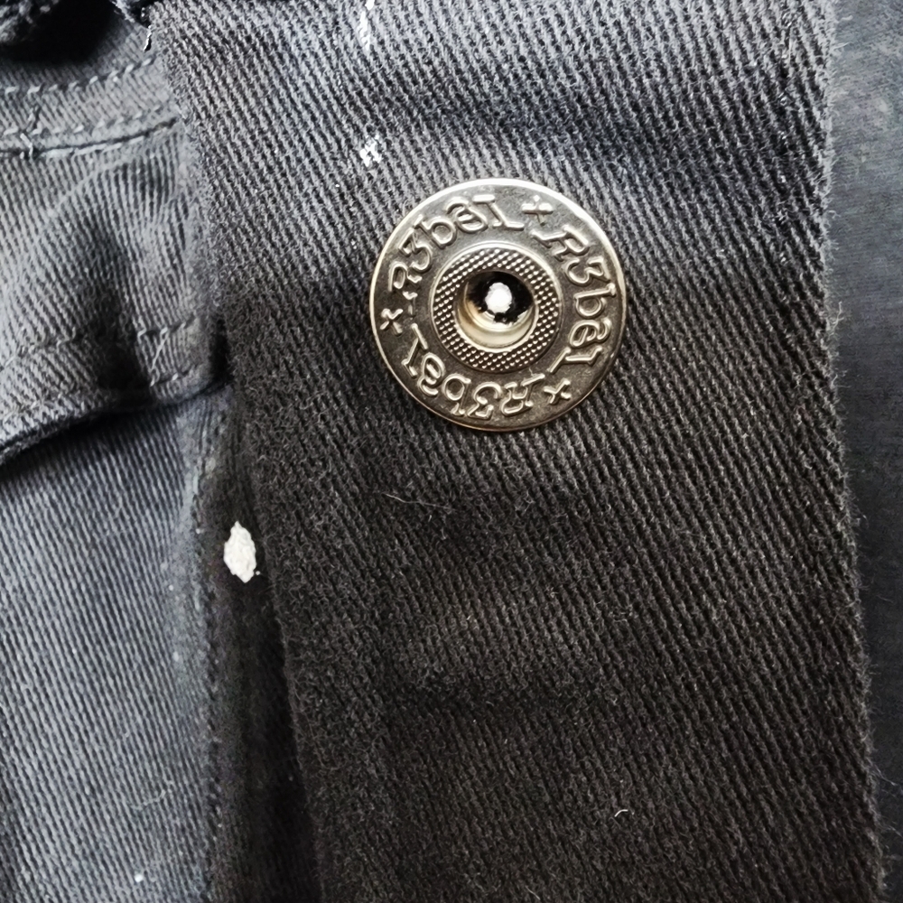 R3BEL Black Denim‎ Skeleton Arm Jacket Distressed Large Unisex - Picture 6 of 16